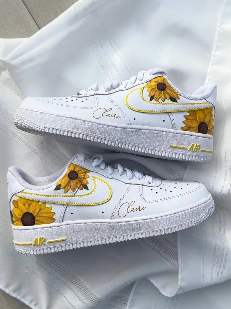 Custom Air Force 1 White Sunflower Design
