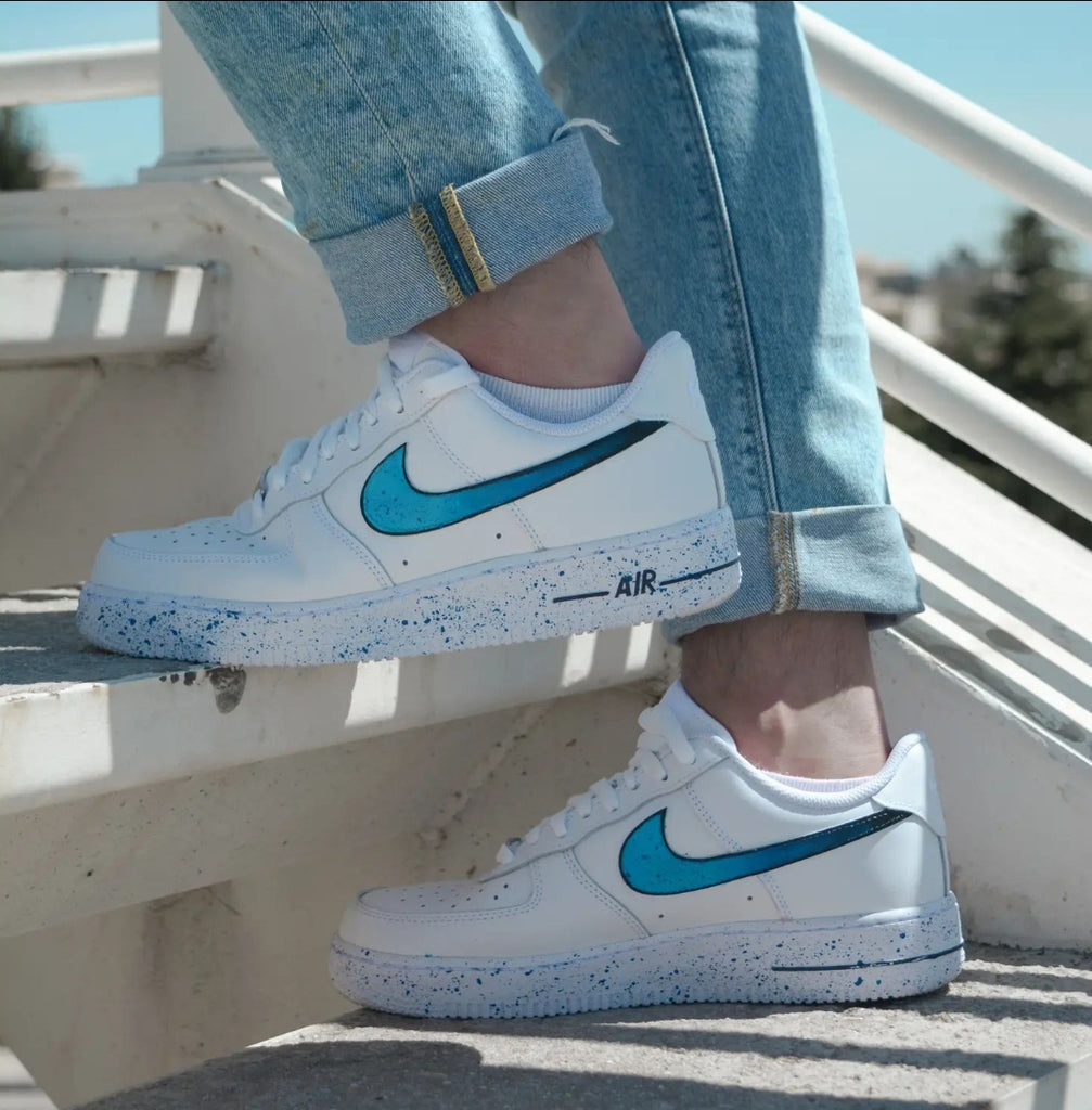 Custom Air Force 1 White Teal Splatter Design-shecustomize