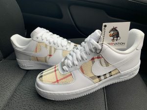 Custom Air Force 1 White With Beige Burberry Plaid Pattern