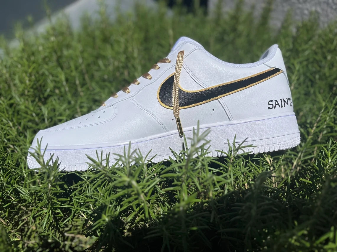 Custom Air Force 1 White With Black And Gold Accents Fleur - de - Lis Design-shecustomize