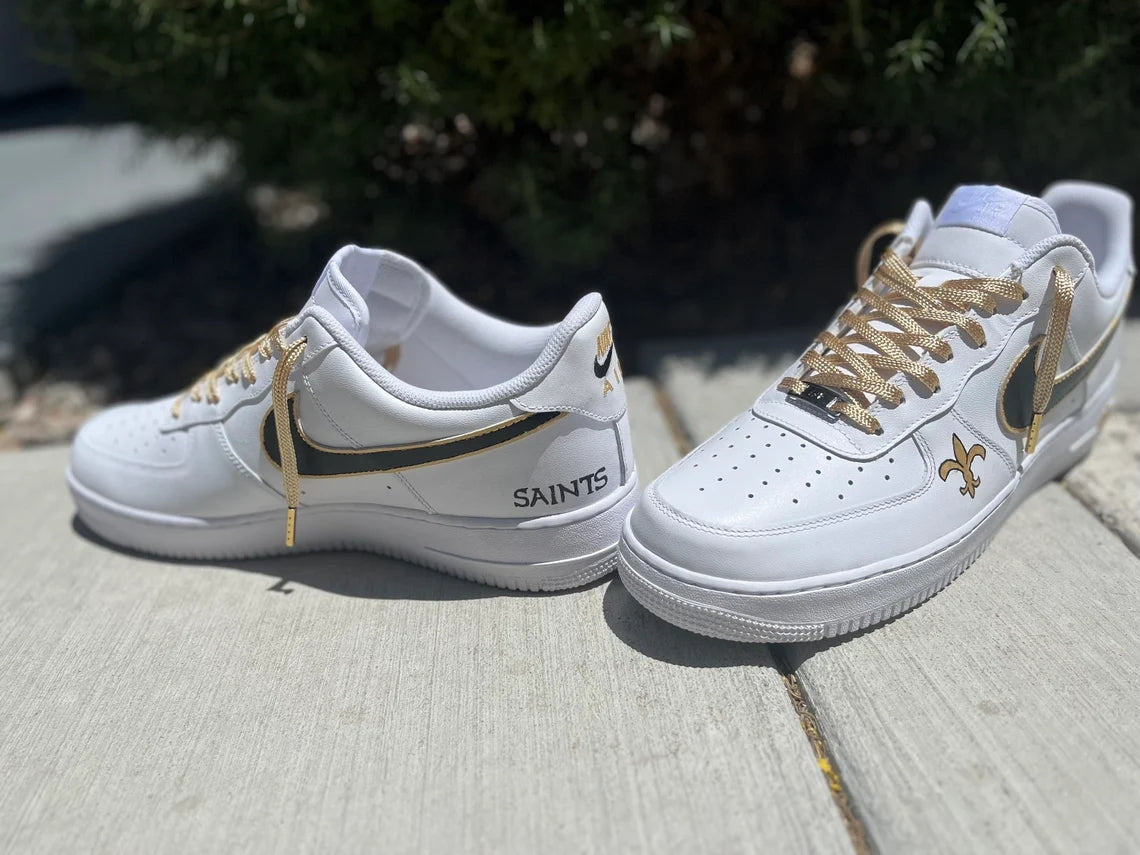 Custom Air Force 1 White With Black And Gold Accents Fleur - de - Lis Design-shecustomize