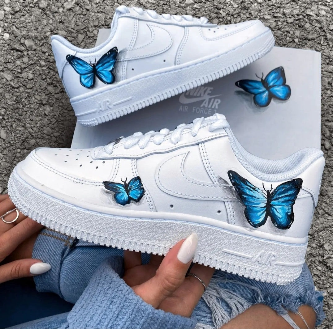 Custom Air Force 1 White With Blue Butterflies-shecustomize