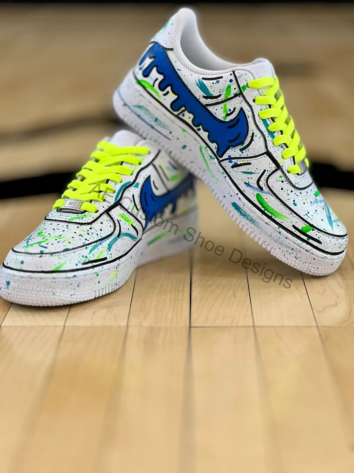 Custom Air Force 1 White With Blue Green Splatter Pattern-shecustomize