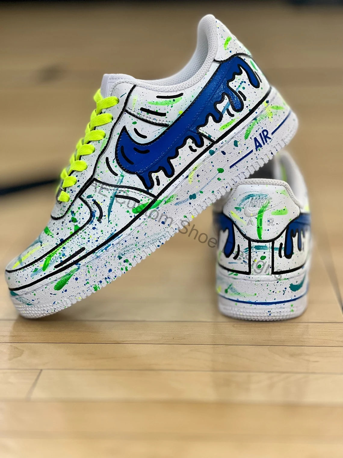 Custom Air Force 1 White With Blue Green Splatter Pattern-shecustomize