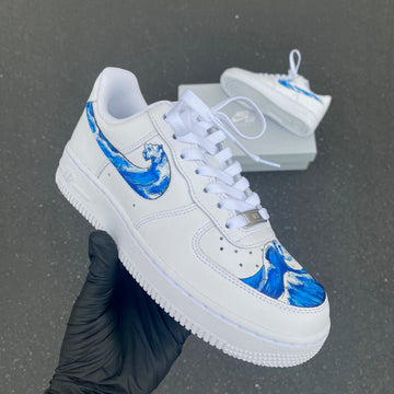 Custom Air Force 1 White With Blue Wave