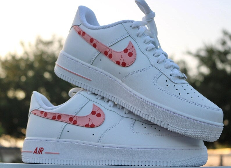 Custom Air Force 1 White With Cherry Pattern Swoosh