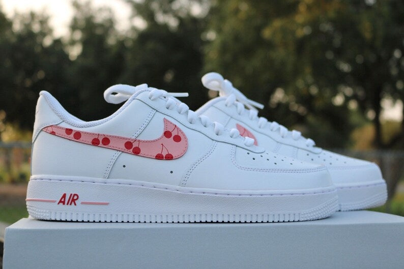 Custom Air Force 1 White With Cherry Pattern Swoosh