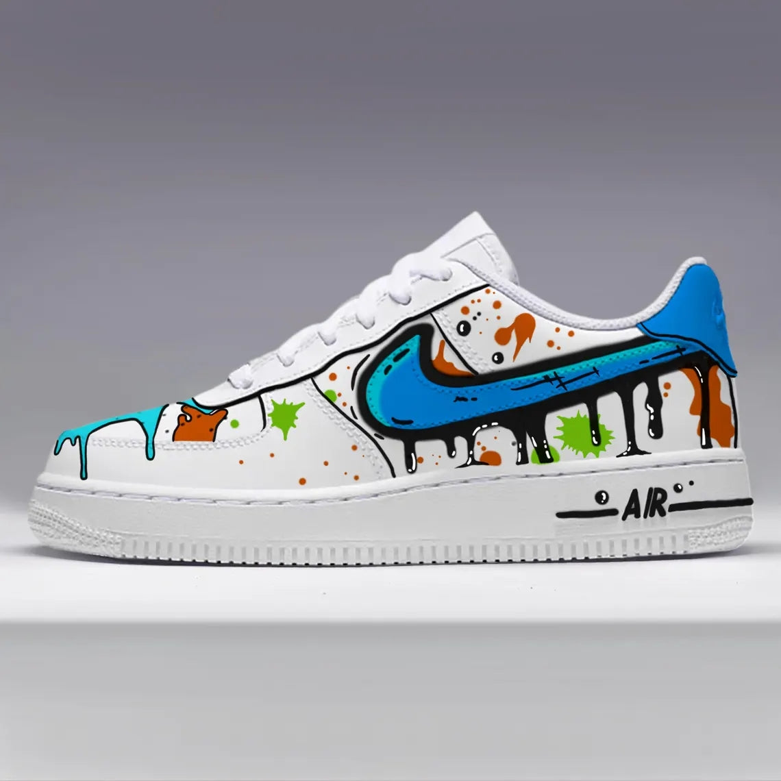 Custom Air Force 1 White With Graffiti Splatter And Blue Accents-shecustomize