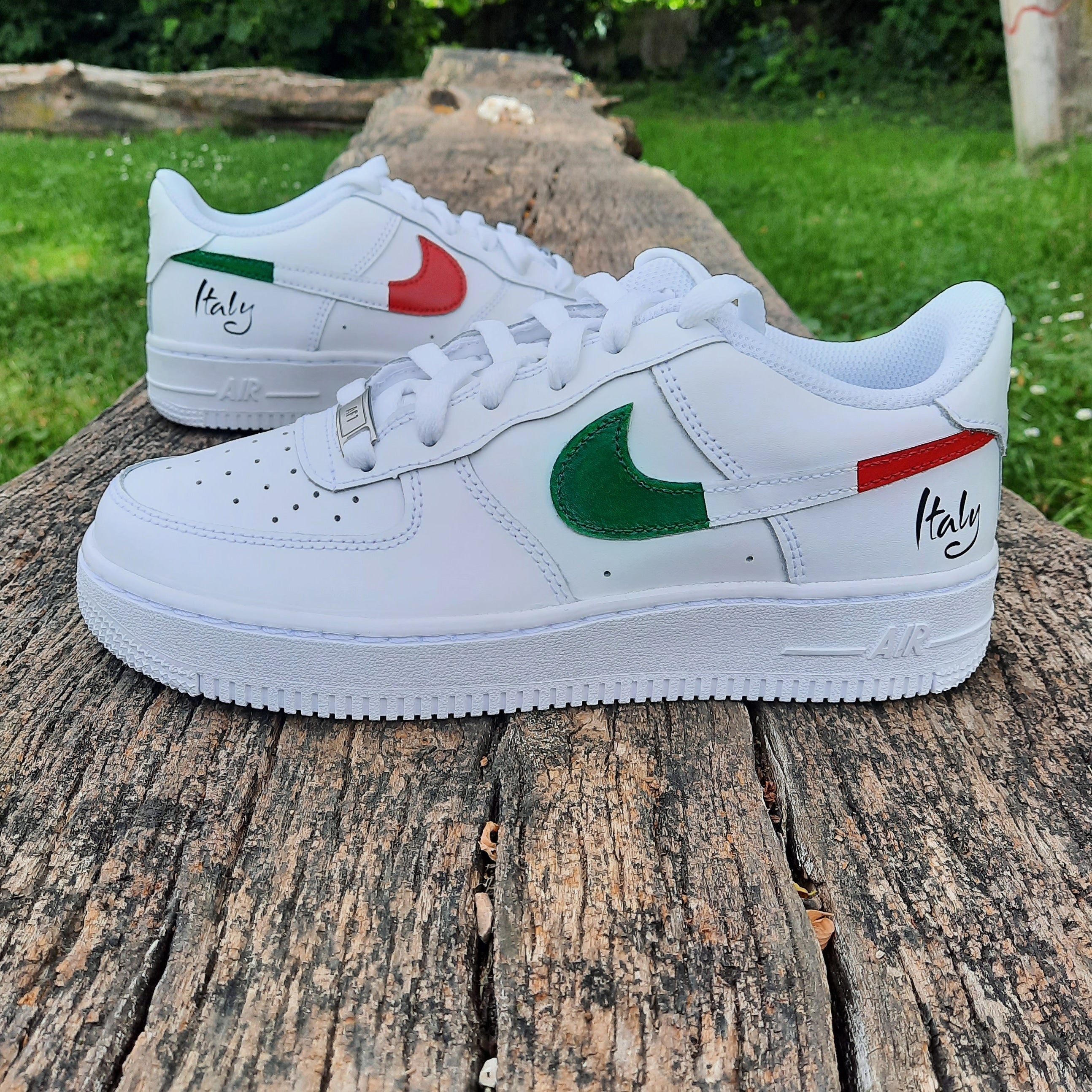 Custom Air Force 1 White With Italy Theme And Green Red Accents-shecustomize