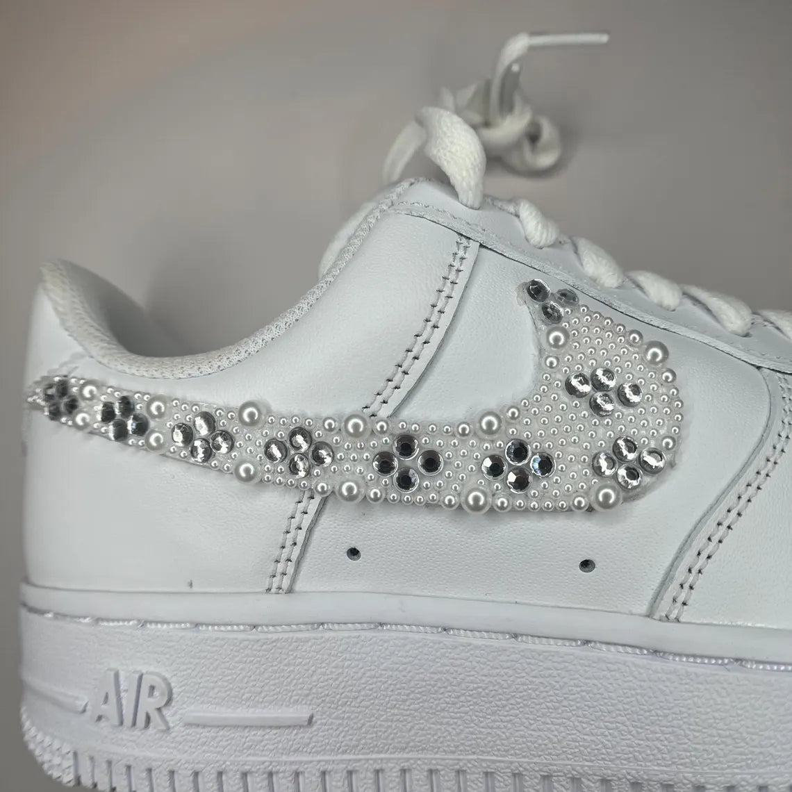 Custom Air Force 1 White With Pearl And Rhinestone Embellishments-shecustomize