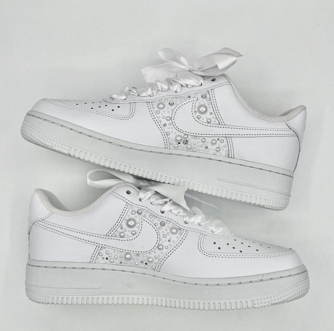 Custom Air Force 1 White With Pearls And Ribbons-shecustomize
