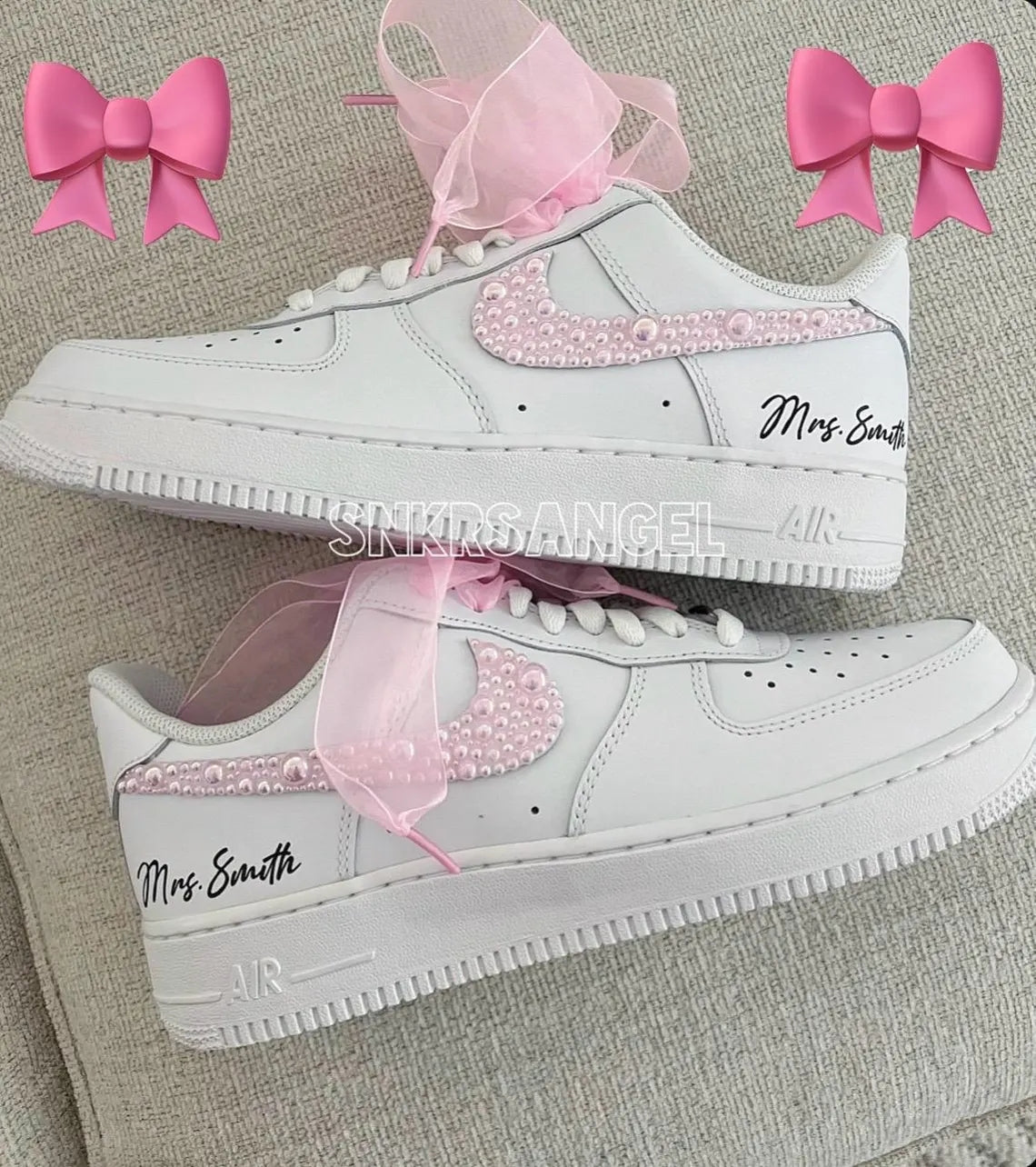 Custom Air Force 1 White With Pink Pearl Embellishments