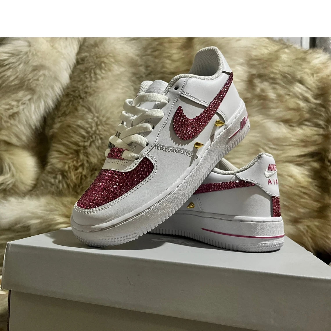 Custom Air Force 1 White With Pink Rhinestones-shecustomize