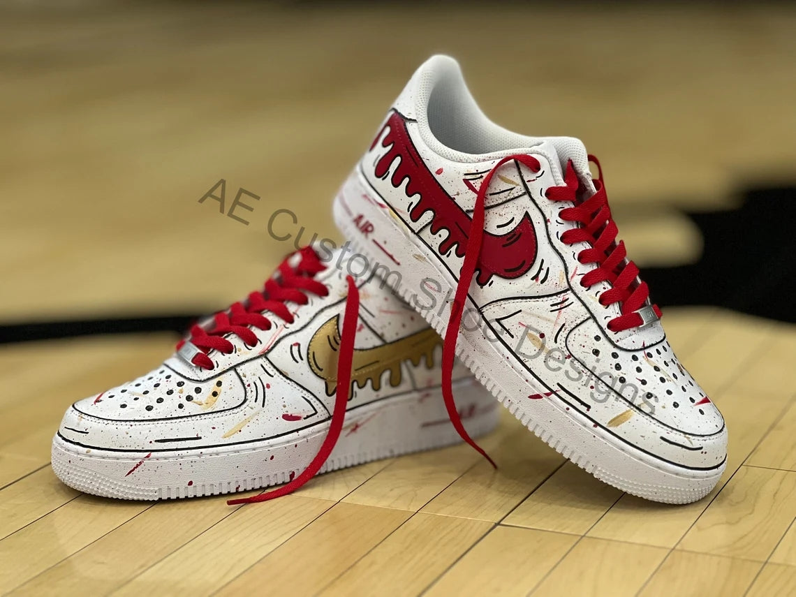 Custom Air Force 1 White With Red And Gold Drip Pattern-shecustomize