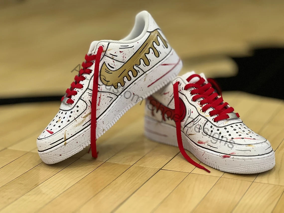 Custom Air Force 1 White With Red And Gold Drip Pattern-shecustomize