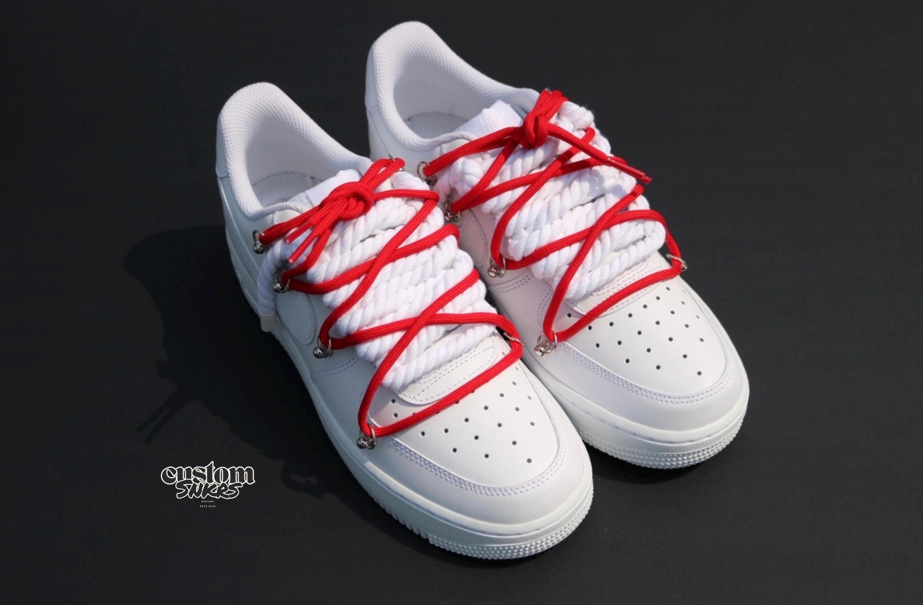 Custom Air Force 1 White With Red Rope Laces