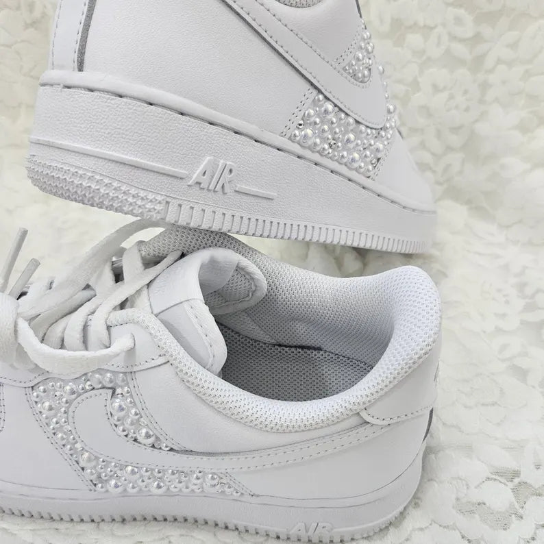 Custom Air Force 1 White With Rhinestones And Pearls