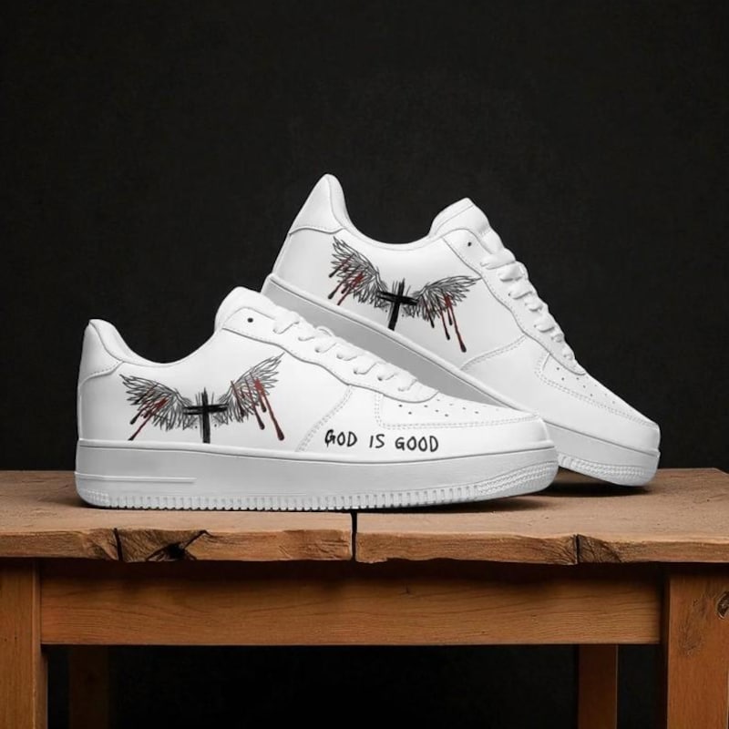 Custom Air Force 1 White With Wings And Cross Pattern