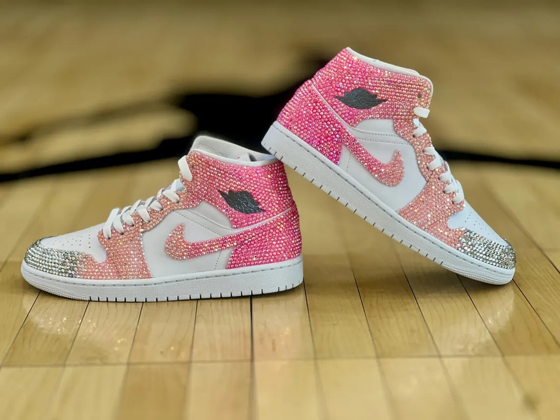 Custom Air Jordan 1 Baby Pink Rhinestone-shecustomize