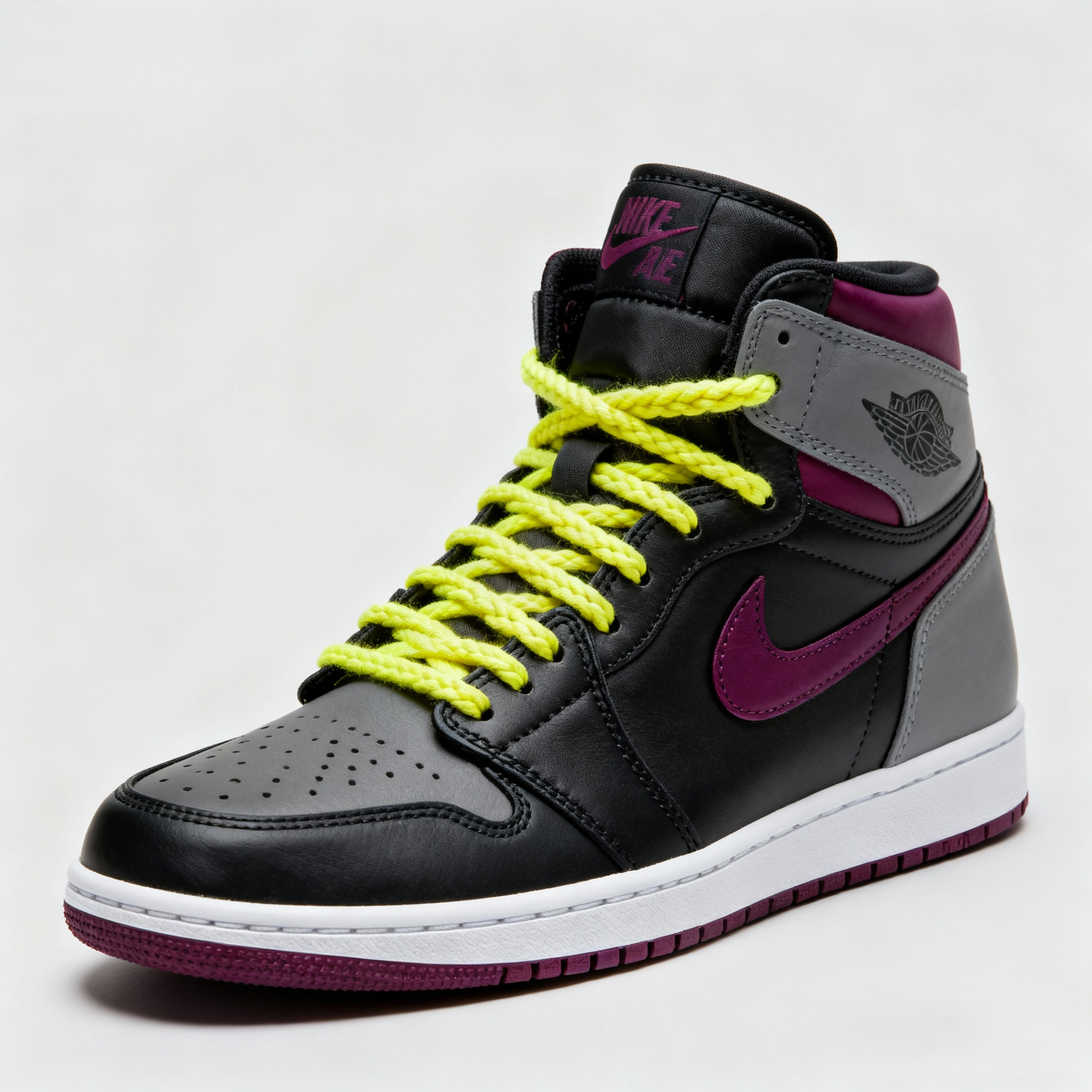 Custom Air Jordan 1 Black Gray Burgundy With Yellow Laces-shecustomize