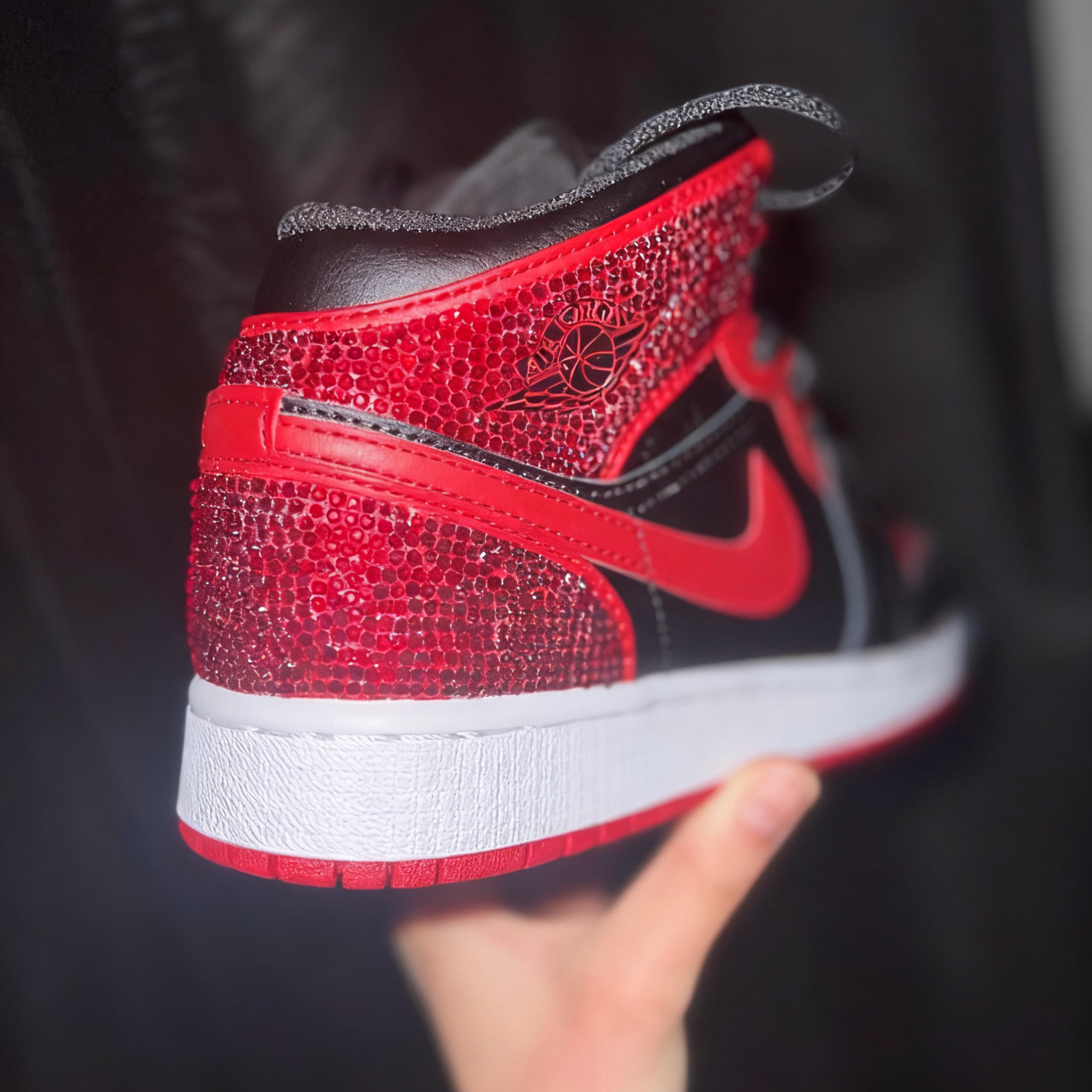Custom Air Jordan 1 Black Red Rhinestones-shecustomize