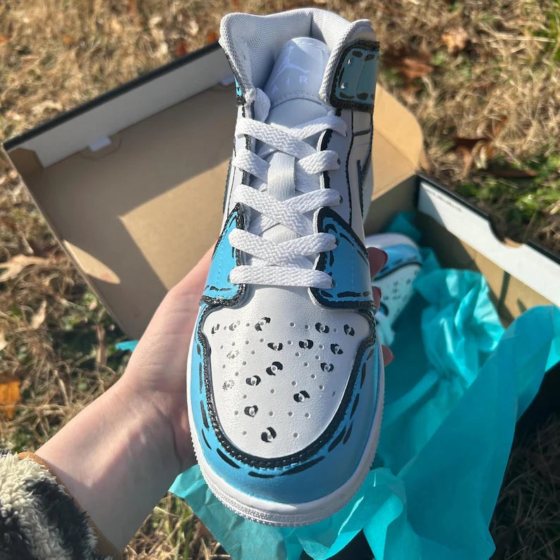 Custom Air Jordan 1 Blue Cartoon Pattern