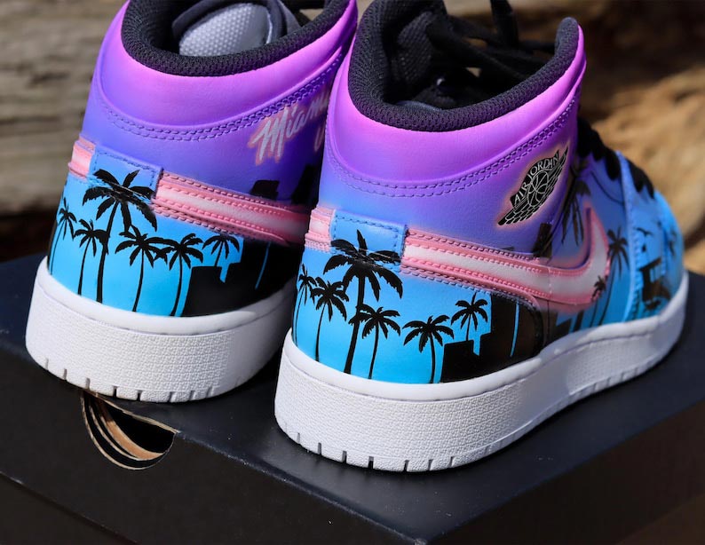 Custom Air Jordan 1 Blue Purple Coconut Tree Black Silhouette