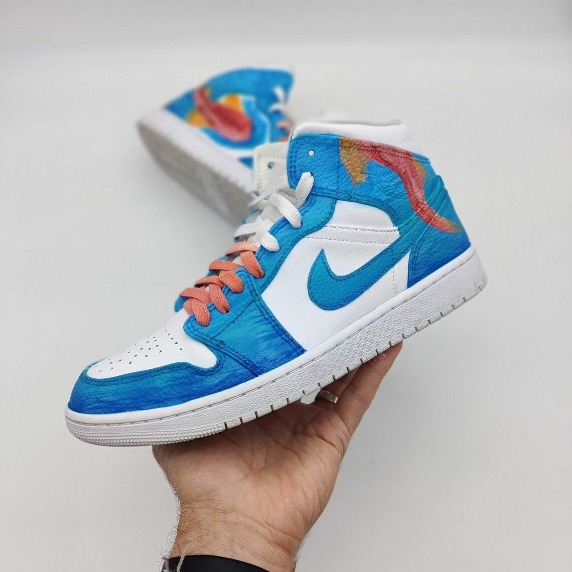 Custom Air Jordan 1 Blue Red Fish Pattern-shecustomize