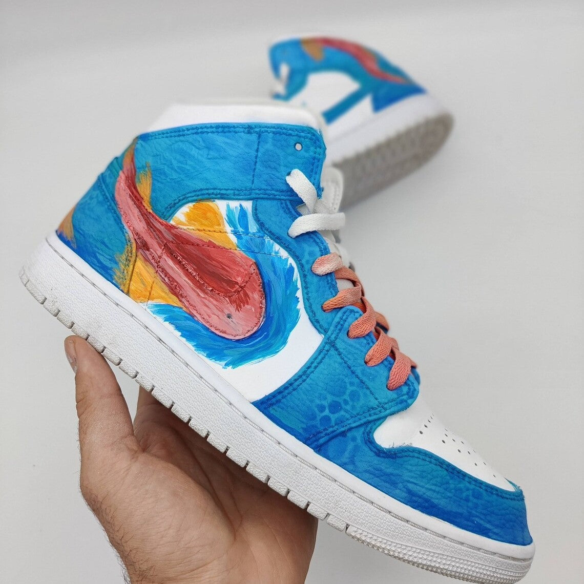 Custom Air Jordan 1 Blue Red Fish Pattern-shecustomize