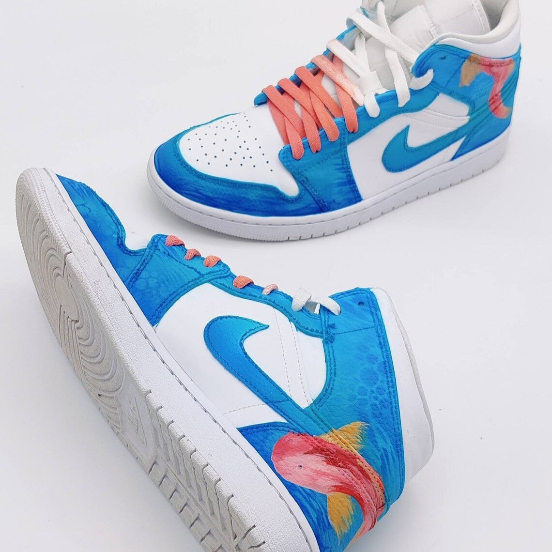 Custom Air Jordan 1 Blue Red Fish Pattern-shecustomize