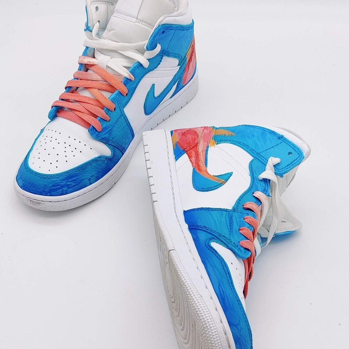 Custom Air Jordan 1 Blue Red Fish Pattern-shecustomize