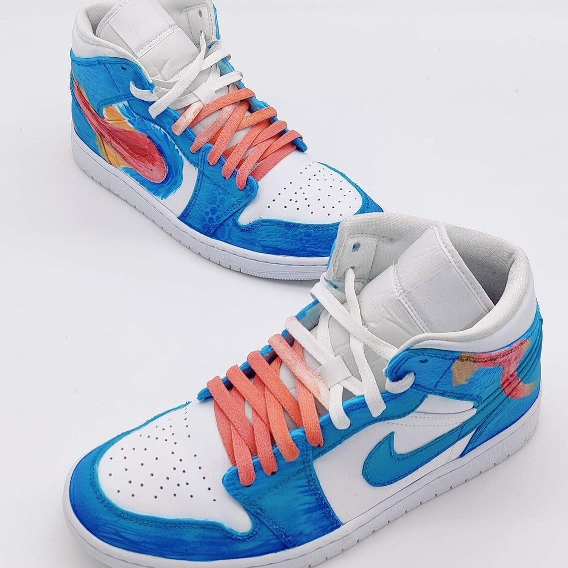 Custom Air Jordan 1 Blue Red Fish Pattern-shecustomize