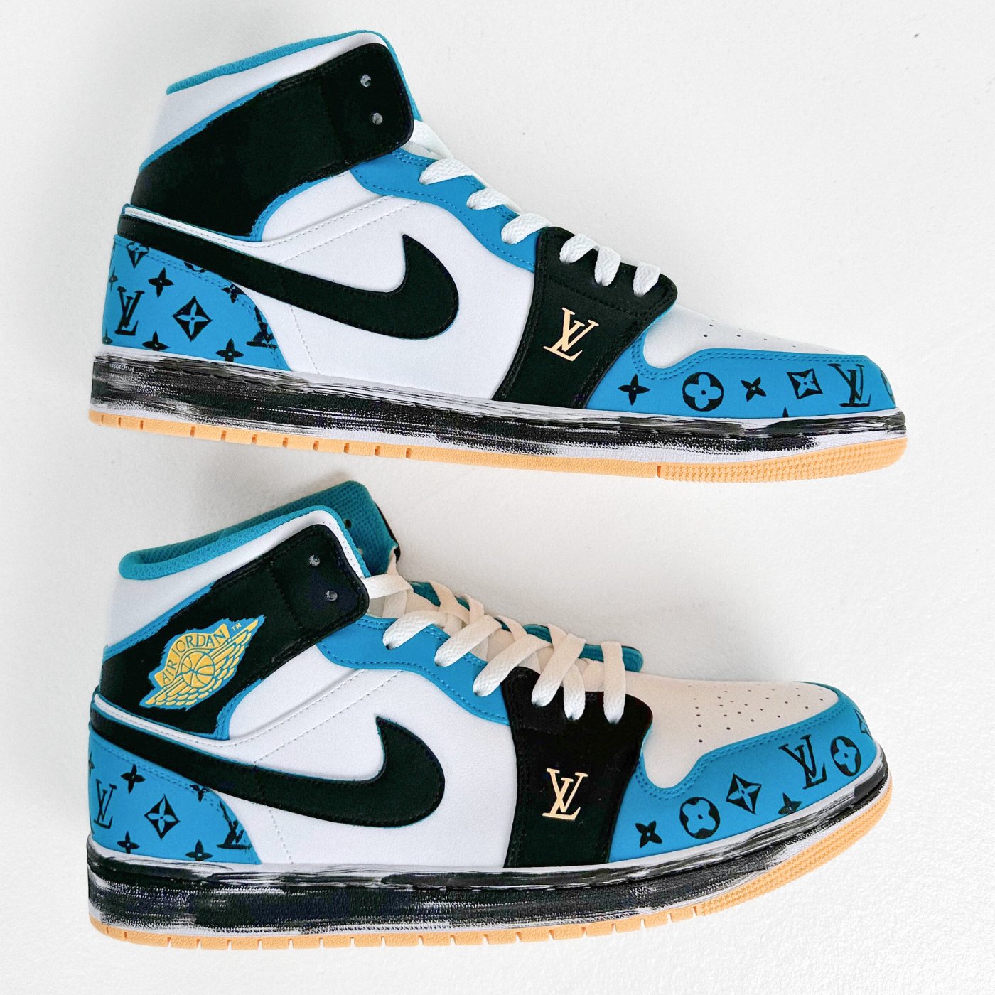 Custom Air Jordan 1 Blue White With LV Pattern