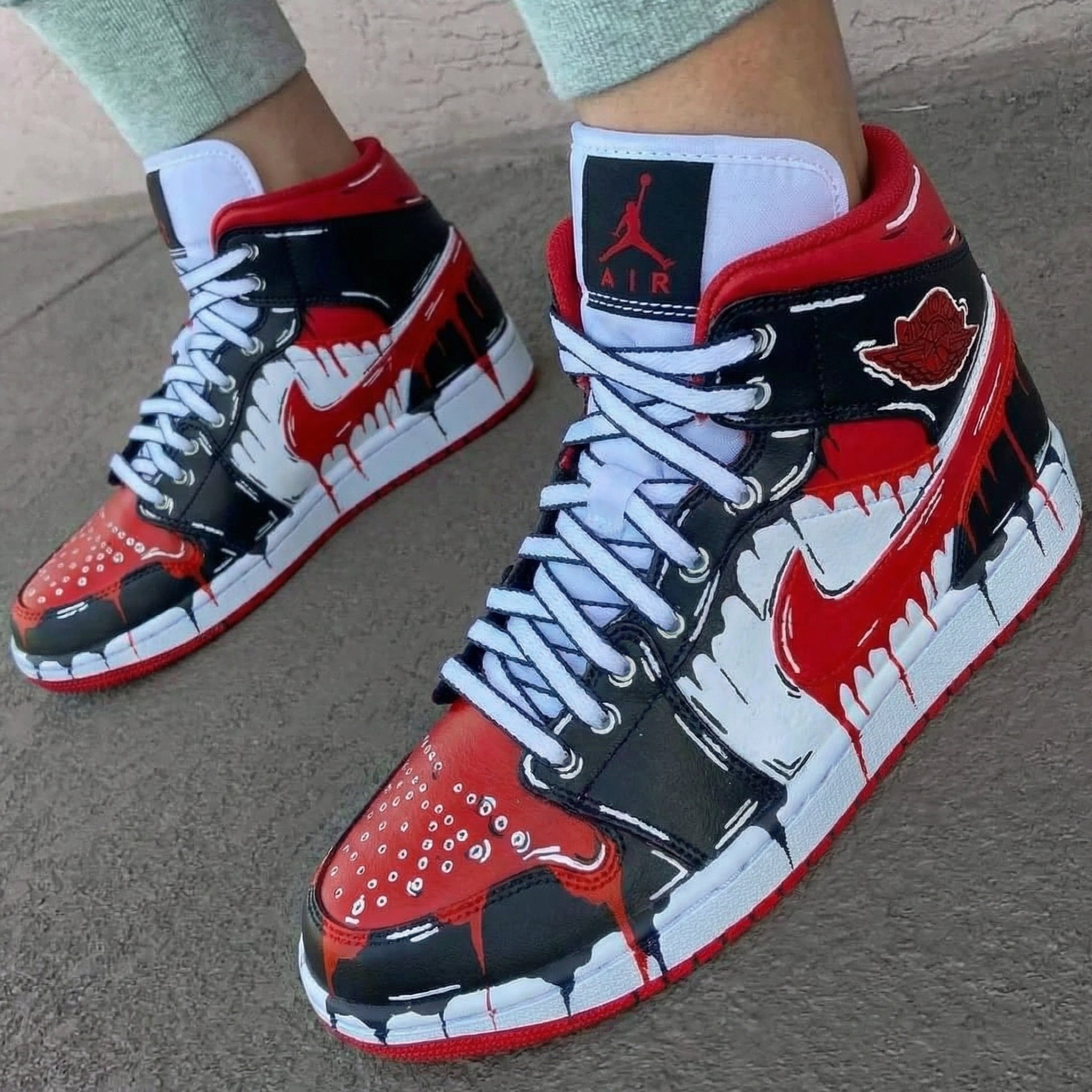 Custom Air Jordan 1 Drip Design Red Black