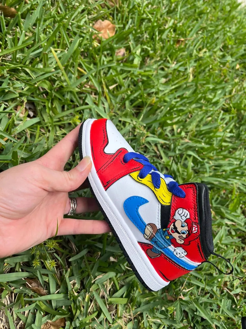 Custom Air Jordan 1 Red Green White Mario Theme