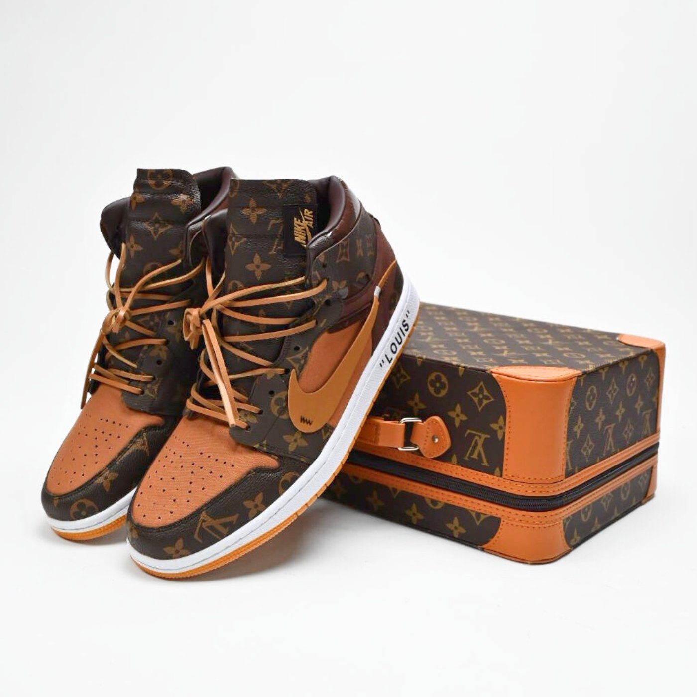 Custom Air Jordan 1 Travis Scott Brown Orange With LV Pattern