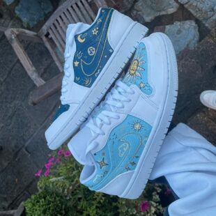 Custom Air Jordan 1 White Blue Celestial Theme-shecustomize