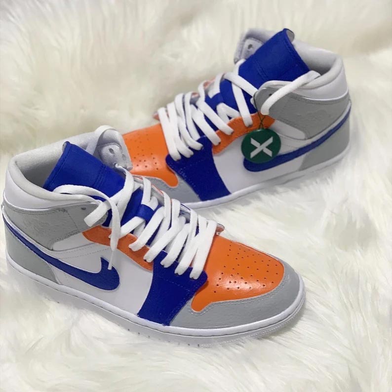 Custom Air Jordan 1 White Blue Orange Color