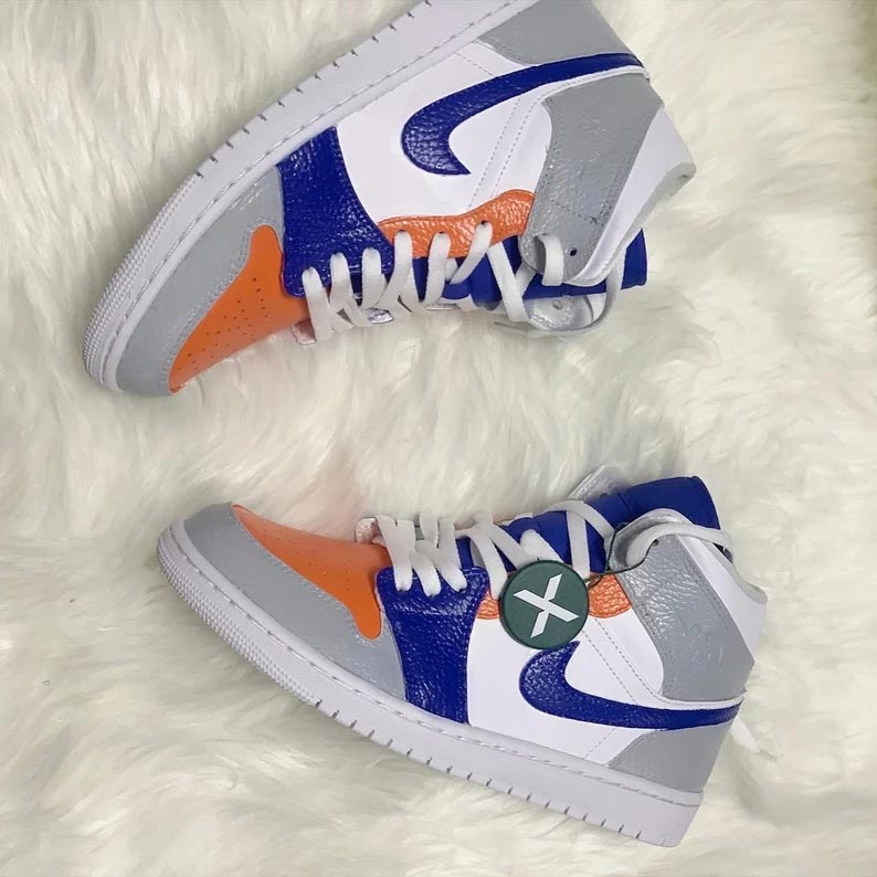 Custom Air Jordan 1 White Blue Orange Color