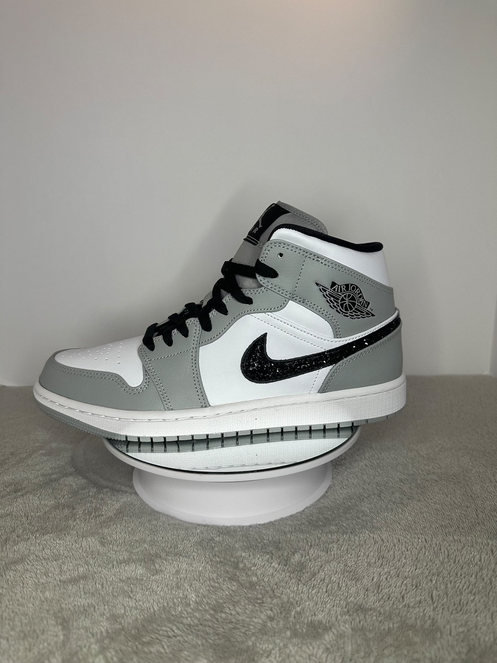 Custom Air Jordan 1 White Grey With Black Glitter