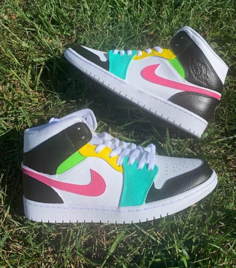 Custom Air Jordan 1 White Multi - Color