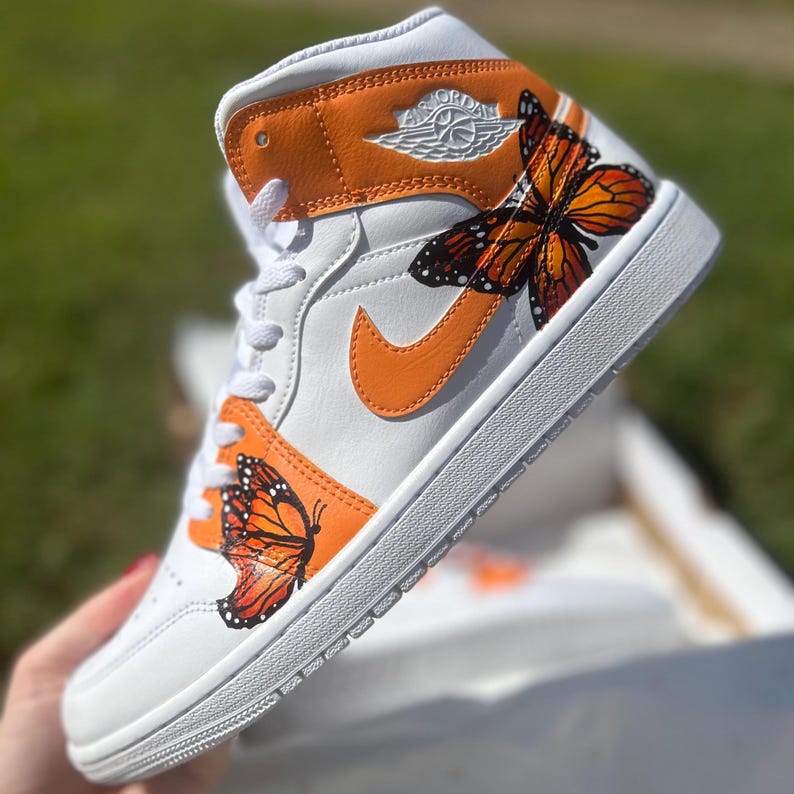 Custom Air Jordan 1 White Orange Butterfly Pattern