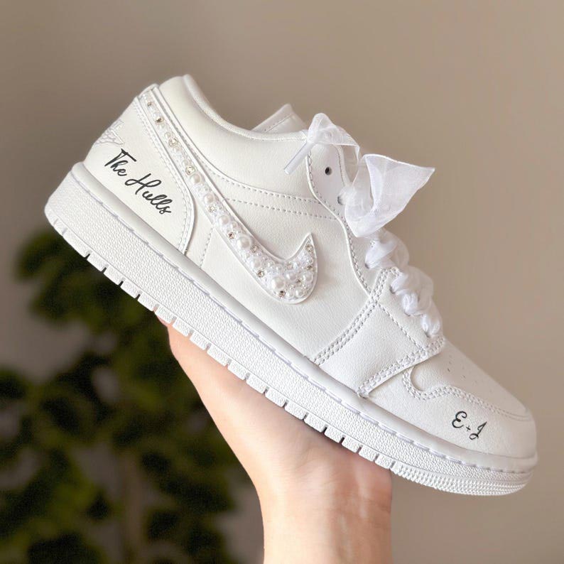 Custom Air Jordan 1 White Pearl Embellishments And Ribbons