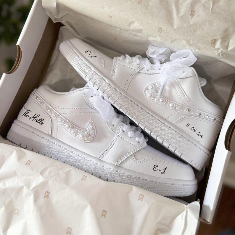 Custom Air Jordan 1 White Pearl Embellishments And Ribbons