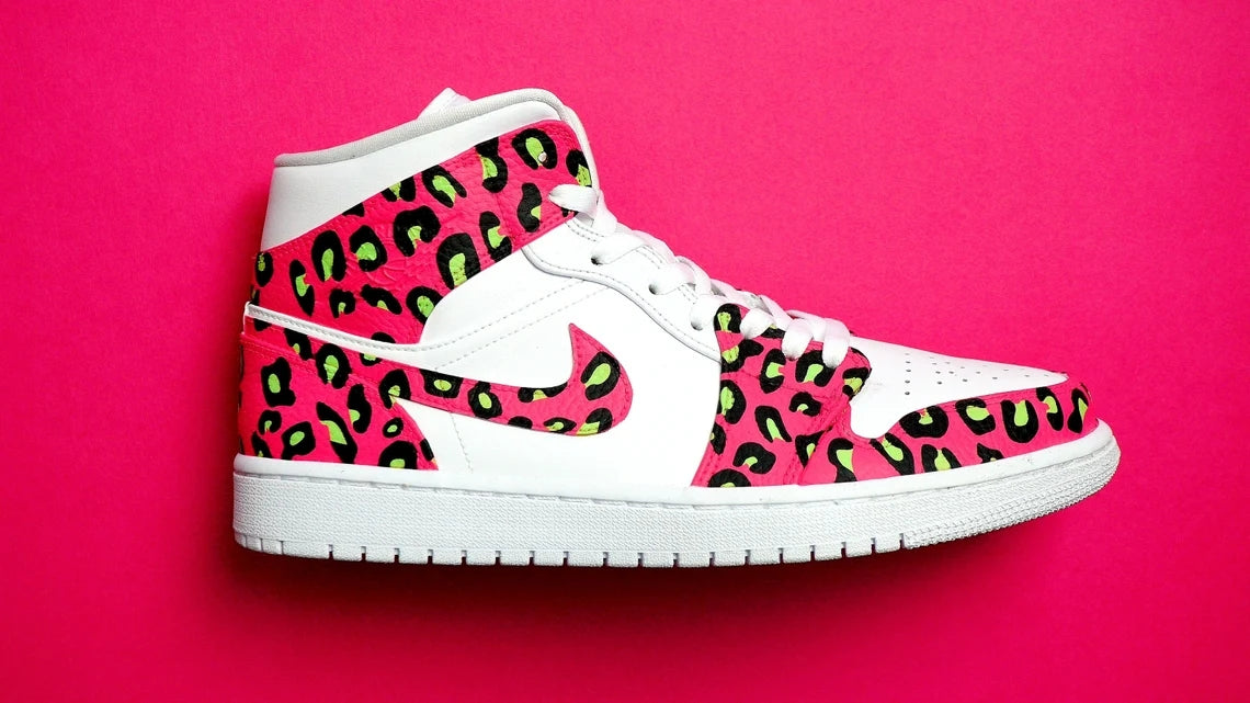 Custom Air Jordan 1 White Pink Leopard Print