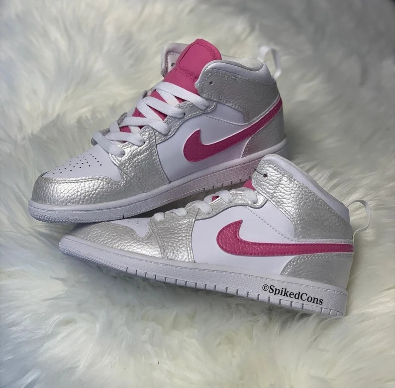 Custom Air Jordan 1 White Silver Pink