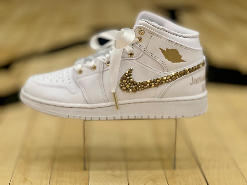 Custom Air Jordan 1 White With Gold Glitter And Ribbon