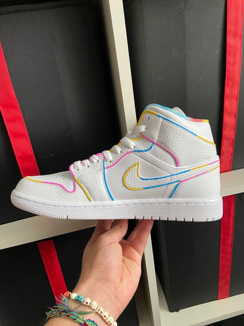 Custom Air Jordan 1 White With Multicolor Outline