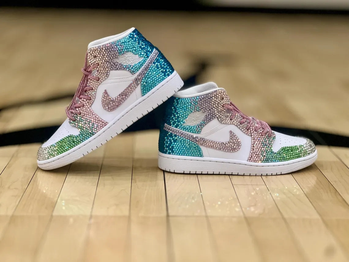 Custom Air Jordan 1 White With Multicolor Rhinestones-shecustomize