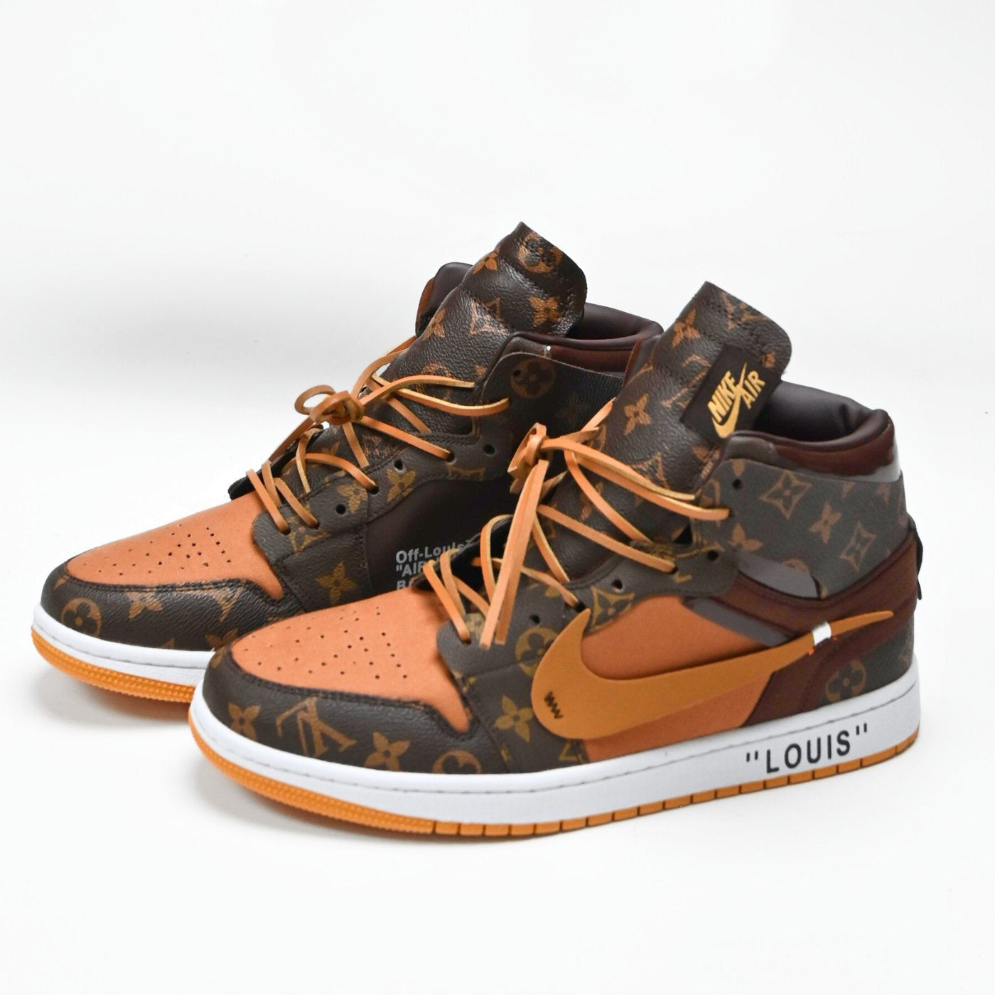 Custom Air Jordans X Travis Scott Brown Orange LV Pattern